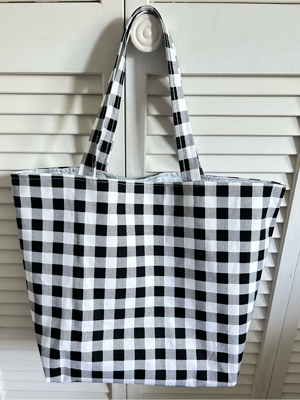 Hand Crafted Black Buffalo Plaid Cotton  All Purpose Carry All Shoulder Tote Bag